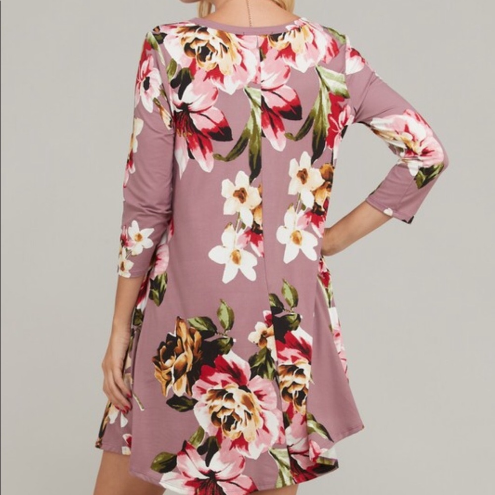 New Mandy Mauve Floral Dress Side Pockets med & 2x - Picture 2 of 5